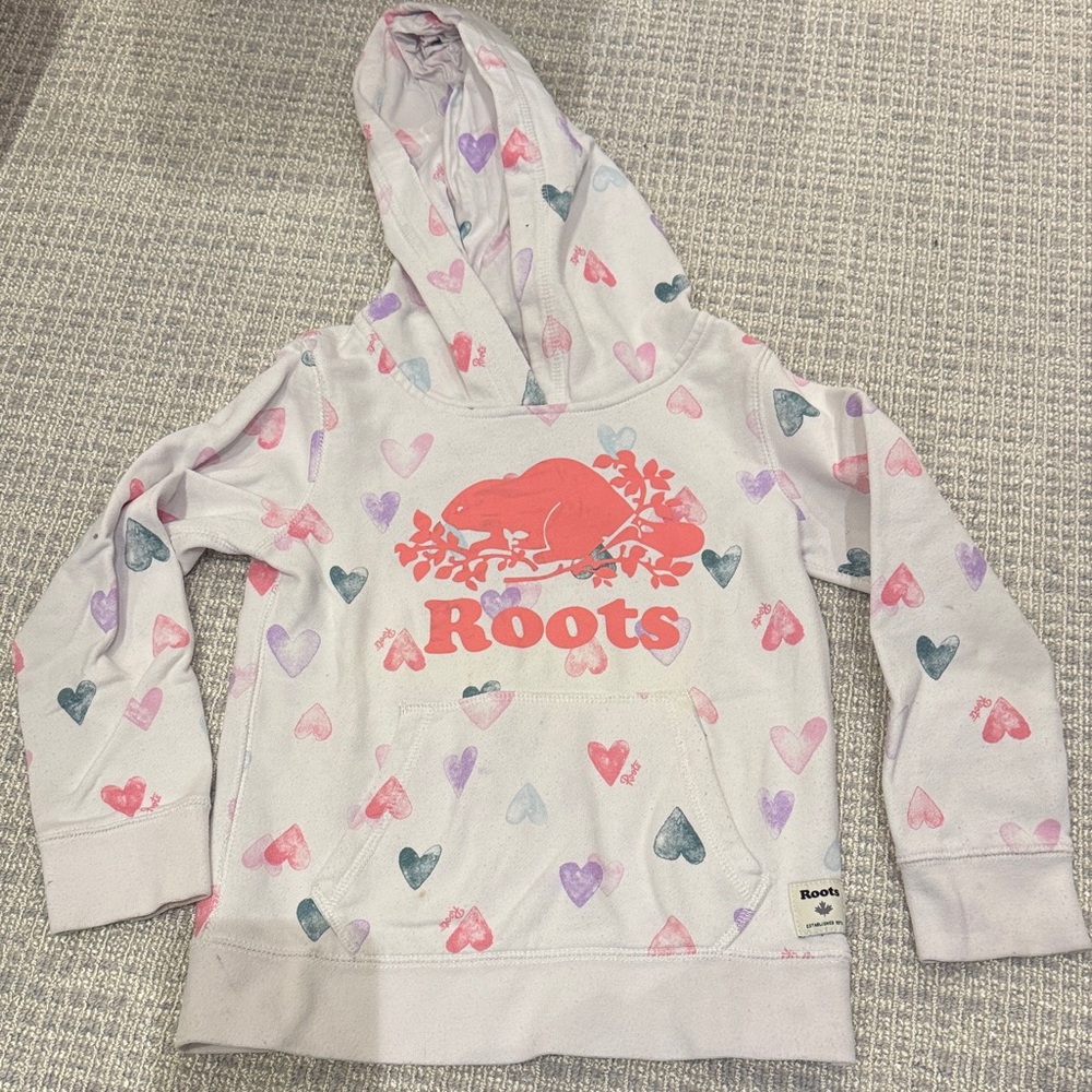 Roots Kids Hoodie with Heart Pattern - Pink, Purple, and Red (5-6yo)